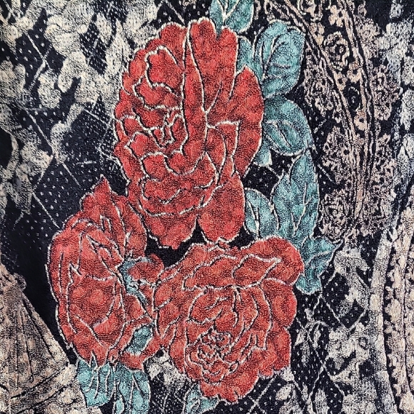 Y2K Notations Floral Tunic Top Size 2X Long Sleeve VNeck Whimsigoth Fairy Dark - Picture 3 of 13